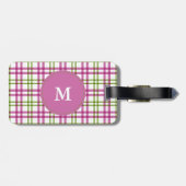 Étiquette À Bagage Motif de monogramme rose et vert Tartan (Dos horizontal)