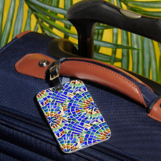 Étiquette À Bagage Motif de mosaïque de formes rondes bleues inspirée