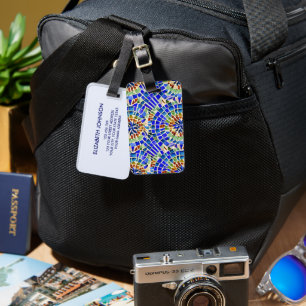Étiquette À Bagage Motif de mosaïque de formes rondes bleues inspirée