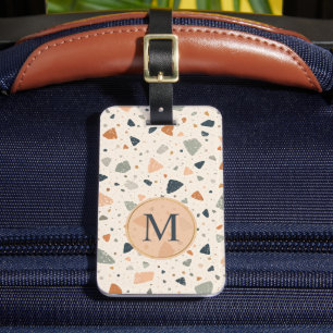 Étiquette À Bagage Motif de mosaïque terrazzo abstrait beige personna