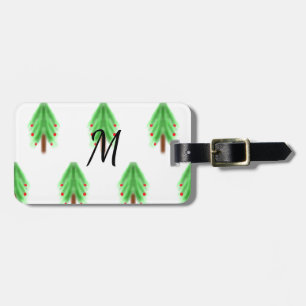 Étiquette À Bagage Motif de Noël à l'aquarelle simple avec monogramme