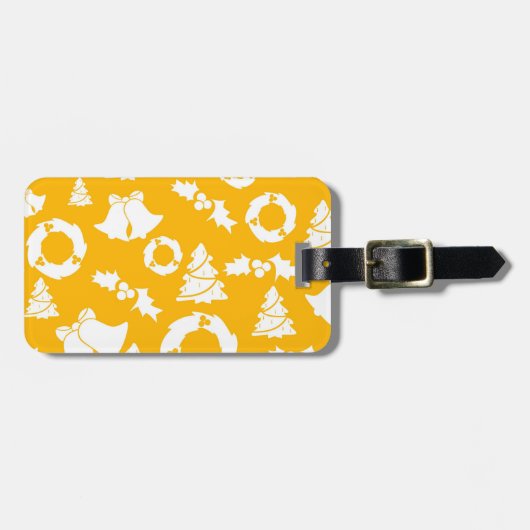 Étiquette À Bagage Motif de Noël jaune (Devant horizontal)