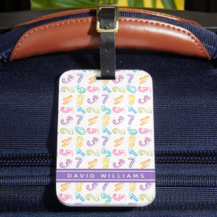 Étiquette À Bagage Motif de nombres colorés mignons Nom personnalisé
