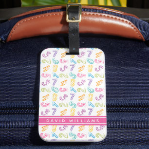 Étiquette À Bagage Motif de nombres colorés mignons Nom personnalisé