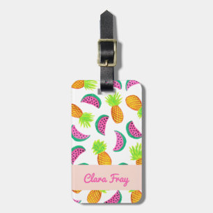 Étiquette À Bagage motif de pastèque coloré à l'aquarelle d'ananas