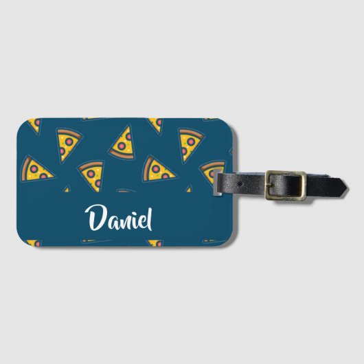 Étiquette À Bagage Motif de pizza bleu (Devant Horizontal)