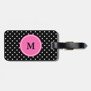 Étiquette À Bagage Motif de point de Polka blanc et noir Monogram