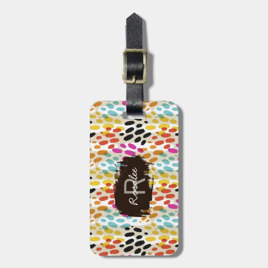 Étiquette À Bagage Motif de points folles avec Monogramme personnalis (Devant Vertical)
