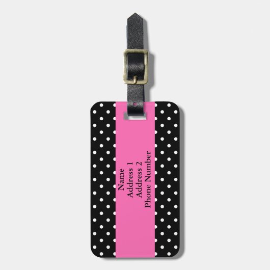 Étiquette À Bagage Motif de points Polka blanc et noir (Devant Vertical)