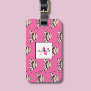 Étiquette À Bagage Motif de poisson rose Monogramme