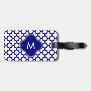Étiquette À Bagage Motif de Quatrefoil bleu de la marine Monogram