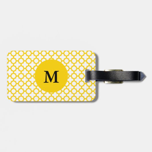 Étiquette À Bagage Motif de Quatrefoil jaune Monogramme (Dos horizontal)