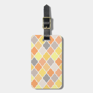 Étiquette À Bagage Motif de quatrefoil jaune, orange et gris
