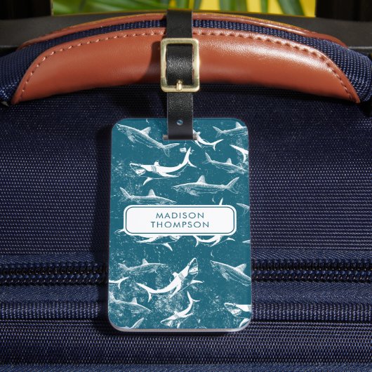 Étiquette À Bagage Motif de requins bleus détendu Nom personnalisé (Insitu Rectoal 2)