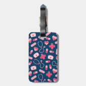 Étiquette À Bagage Motif de soins infirmiers rose et bleu avec Monogr (Dos Vertical)