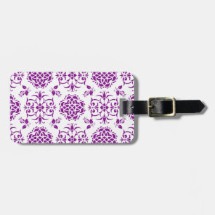 Étiquette À Bagage Motif de style damassé violet et blanc
