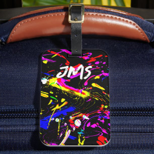 Étiquette À Bagage Motif de taches de peinture colorées sur fond noir