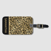 Étiquette À Bagage Motif de taches Leopard Gold et Black Foil élégant (Devant Horizontal)