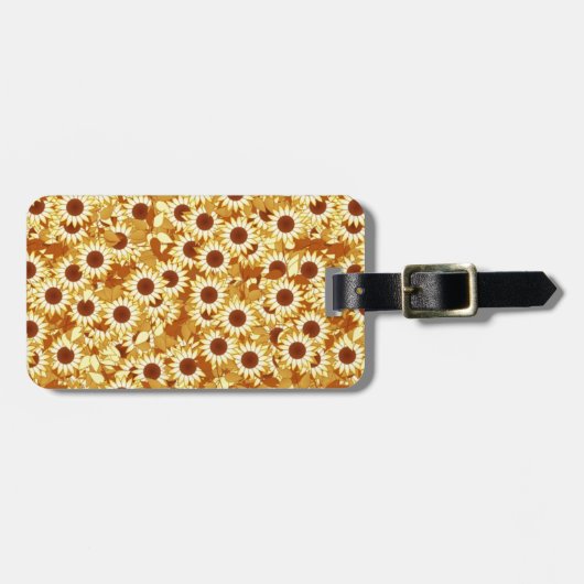 Étiquette À Bagage Motif de tournesol, or, jaune et marron (Devant horizontal)
