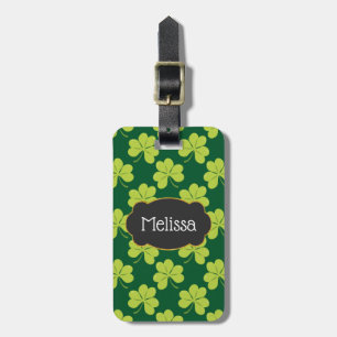 Étiquette À Bagage Motif de trèfle vert mignon avec cadre fantaisie