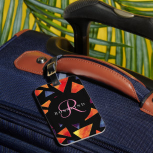 Étiquette À Bagage Motif de triangles colorés élégant Monogramme