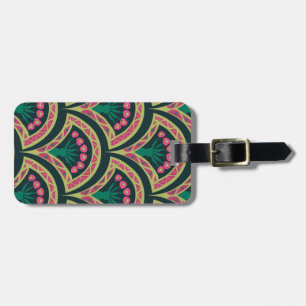 Étiquette À Bagage Motif de ventilateur floral rose et vert