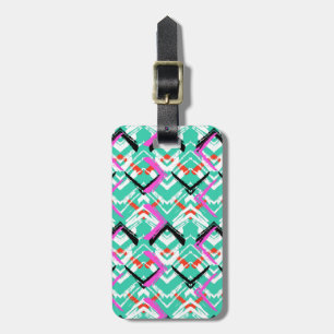 Étiquette À Bagage Motif de zigzag turquoise tiré par la main