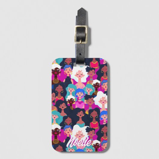 Étiquette À Bagage Motif des visages des femmes multiculturelles, vot (Devant Vertical)