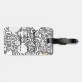 Étiquette À Bagage Motif d'oiseaux et de tasses (Dos horizontal)