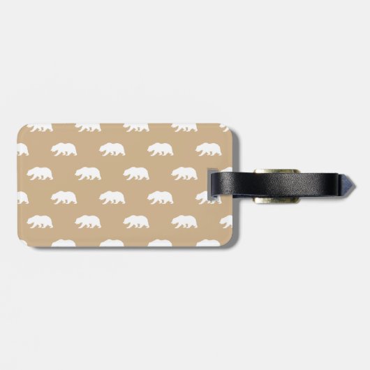 Étiquette À Bagage Motif d'ours grizzli blanc et tan (Dos horizontal)