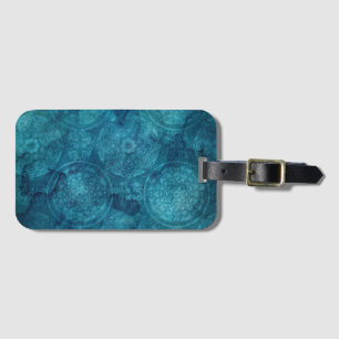 Étiquette À Bagage Motif élégant d'aquarelle de mandala de turquoise
