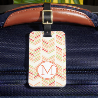 Étiquette À Bagage Motif élégant et coloré à chevrons avec monogramme