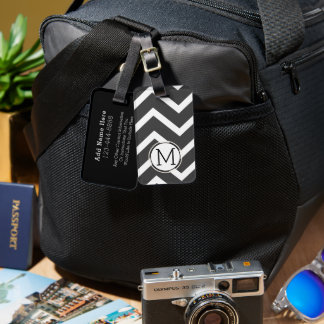 Étiquette À Bagage Motif élégant et coloré à chevrons avec monogramme