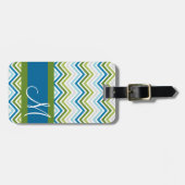 Étiquette À Bagage Motif Emerald & Blue Chevron avec Monogram (Devant horizontal)