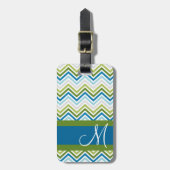 Étiquette À Bagage Motif Emerald & Blue Chevron avec Monogram (Devant Vertical)