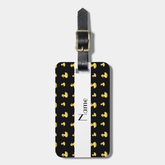 Étiquette À Bagage Motif en caoutchouc noir nommé personnalisé de (Devant Vertical)