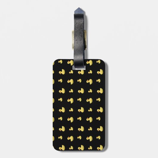 Étiquette À Bagage Motif en caoutchouc noir nommé personnalisé de (Dos Vertical)