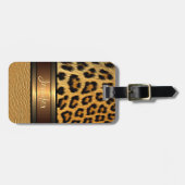 Étiquette À Bagage Motif en cuir d'or Faux Leopard personnalisé (Devant horizontal)