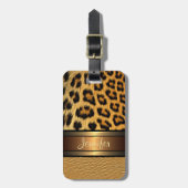 Étiquette À Bagage Motif en cuir d'or Faux Leopard personnalisé (Devant Vertical)