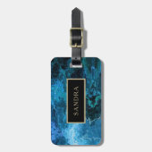 Étiquette À Bagage motif en marbre bleu avec nom (Devant Vertical)