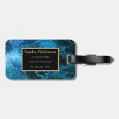 Étiquette À Bagage motif en marbre bleu avec nom (Dos horizontal)