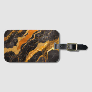 Étiquette À Bagage Motif en marbre noir orange avec or
