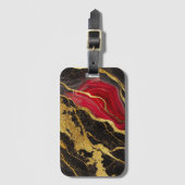 Étiquette À Bagage Motif en marbre noir rouge avec or (Devant Vertical)
