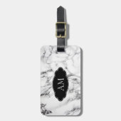 Étiquette À Bagage Motif en pierre de marbre blanc noir monogramme (Devant Vertical)