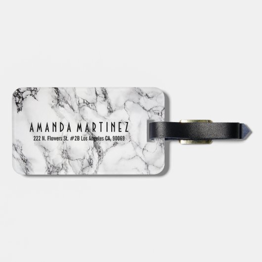 Étiquette À Bagage Motif en pierre noir blanc et gris clair (Dos horizontal)