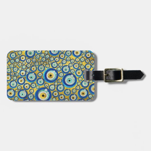 Étiquette À Bagage Motif en verre bleu grec d'amulette d'oeil mauvais (Devant horizontal)