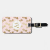 Étiquette À Bagage Motif et monogramme d'ananas en or (Devant horizontal)