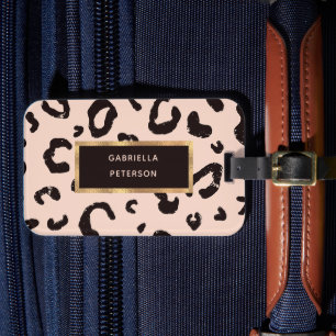 Étiquette À Bagage Motif et nom tendance léopard rose
