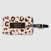 Étiquette À Bagage Motif et nom tendance léopard rose (Devant Horizontal)