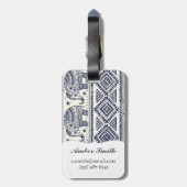 Étiquette À Bagage Motif ethnique bleu d'éléphant (Dos Vertical)